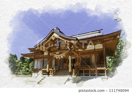 水彩風格的上越春日神社參拜堂 新潟縣上越市 111748094
