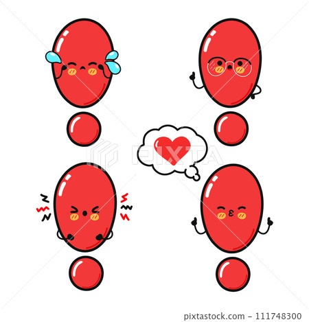 Funny cute Exclamation point characters bundle set. Vector hand drawn doodle style cartoon character illustration icon design. Isolated white background. Exclamation point mascot collection Funny cute Exclamation point characters bundle set. Vector hand drawn doodle style cartoon character illustration icon design. Isolated white background. Exclamation point mascot collection 111748300
