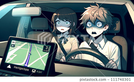 A boy using a smartphone in the driver's seat A boy using a smartphone in the driver's seat 111748301