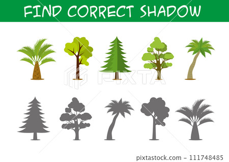 Kids game with trees,find correct shadows, 111748485
