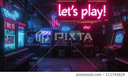 Let's Play Colorful Neon Lettering Cyberpunk Style 111748826