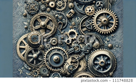Steampunk abstract background wallpaper with denim fabric 111748828