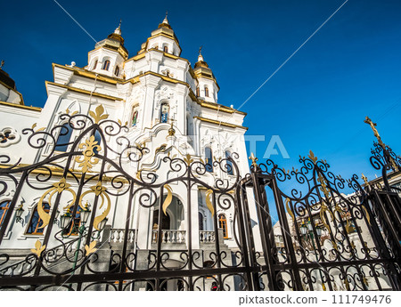 White church in Kharkov behind the fence 111749476