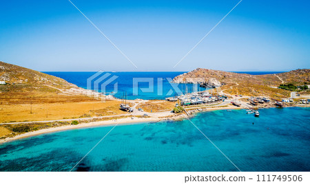 Quay with sailing boats on trailers, aerial view 111749506