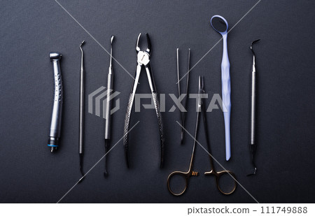 Dental instruments on a table 111749888