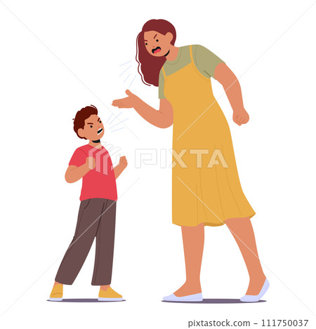 Furious Mother And Son Exchange Heated Shouts, Their Voices Clashing In A Storm Of Emotions, Vector Illustration 111750037