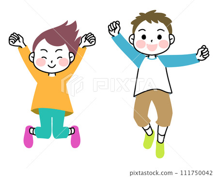 Illustration material: Two children jumping full of energy Illustration material: Two children jumping full of energy 111750042