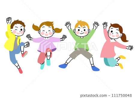 插畫素材：4個孩子奮力跳躍 111750048