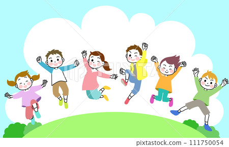 插畫素材:6個孩子在外面奮力跳躍 插畫素材:6個孩子在外面奮力跳躍 111750054