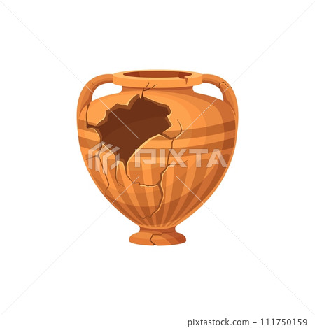 Ancient broken vase and pottery. Old ceramic cracked pot or jug. Isolated cartoon vector antique clay urn or jar, greece or roman amphora. Historical archeological vintage artefact for museum exhibit 111750159