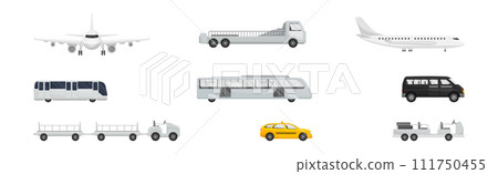 Airport Transport and Vehicles Side View Vector Set Airport Transport and Vehicles Side View Vector Set 111750455
