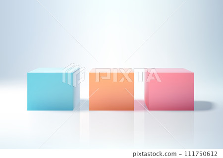 Set of colored corner cubic podiums. Design of podiums in pastel colors. 111750612