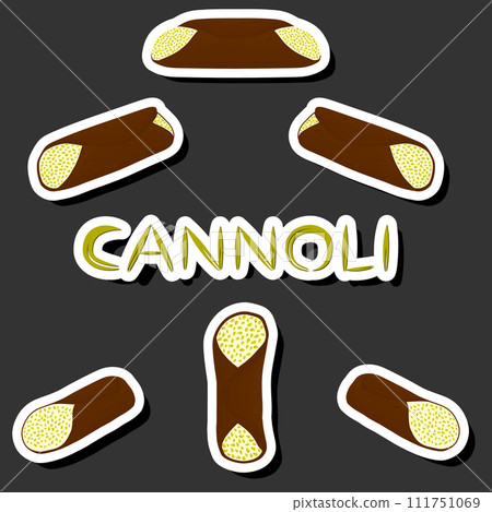 Illustration on theme big set different types sweet waffles Sicilian dessert cannoli 111751069
