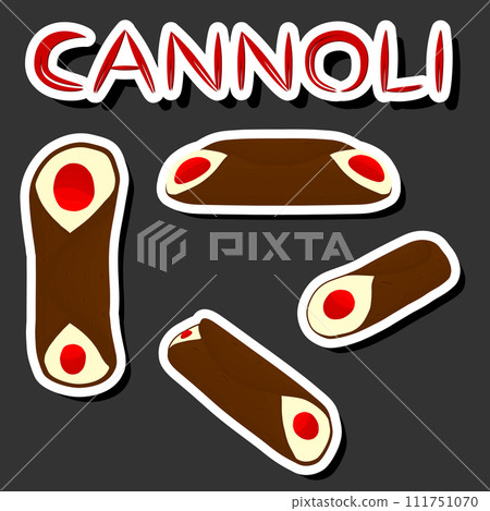 Illustration on theme big set different types sweet waffles Sicilian dessert cannoli 111751070
