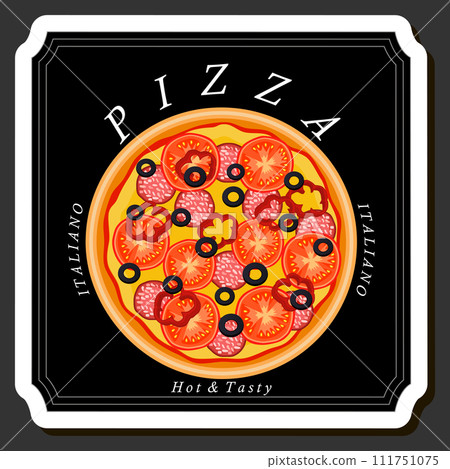 Illustration on theme big hot tasty pizza to pizzeria menu Illustration on theme big hot tasty pizza to pizzeria menu 111751075