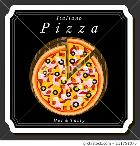 Illustration on theme big hot tasty pizza to pizzeria menu Illustration on theme big hot tasty pizza to pizzeria menu 111751076