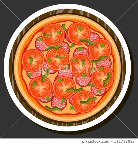 Illustration on theme big hot tasty pizza to pizzeria menu Illustration on theme big hot tasty pizza to pizzeria menu 111751082