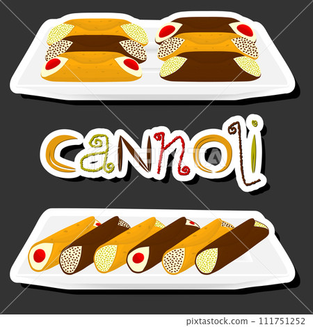 Illustration on theme big set different types sweet waffles Sicilian dessert cannoli 111751252