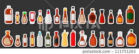Illustration on theme kit varied glass bottles filled liquid sauce maple syrup 111751263
