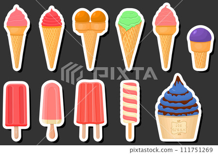 Illustration on theme big kit ice cream popsicle different types in cone waffle cup Illustration on theme big kit ice cream popsicle different types in cone waffle cup 111751269