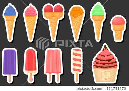 Illustration on theme big kit ice cream popsicle different types in cone waffle cup Illustration on theme big kit ice cream popsicle different types in cone waffle cup 111751270