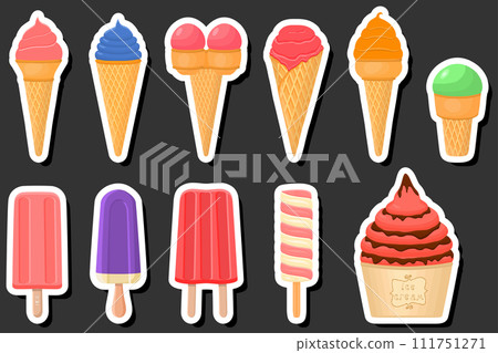 Illustration on theme big kit ice cream popsicle different types in cone waffle cup Illustration on theme big kit ice cream popsicle different types in cone waffle cup 111751271
