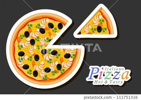 Illustration on theme big hot tasty pizza to pizzeria menu Illustration on theme big hot tasty pizza to pizzeria menu 111751316