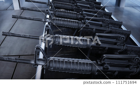 American military machine gun M 16 production line. Factory process. War concept. 3d rendering. 111751694