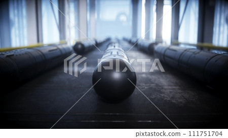 American military rocket Javelin production line. 3d rendering. 111751704