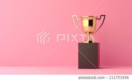 AI-generated content. Golden winner trophy cup on pink background. Competition, prize, award winners. Generative AI 111751936