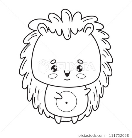 Cute outline hedgehog. Vector illustration. Funny kawaii animal character. Line drawing, coloring book. Kids collection. 111752038