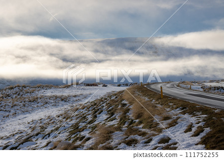 Road and autumn landscape, North Iceland 111752255
