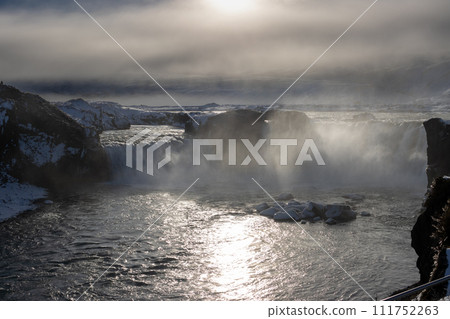 Arctic weather at Godafoss waterfall, Iceland Arctic weather at Godafoss waterfall, Iceland 111752263