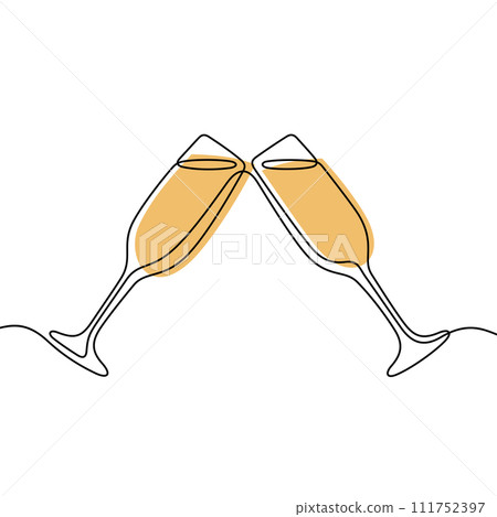 Champagne glasses one line vector illustration 111752397