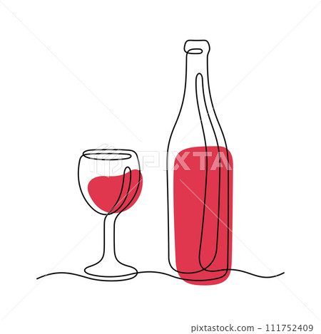 Red wine bottle and glass vector illustration Red wine bottle and glass vector illustration 111752409