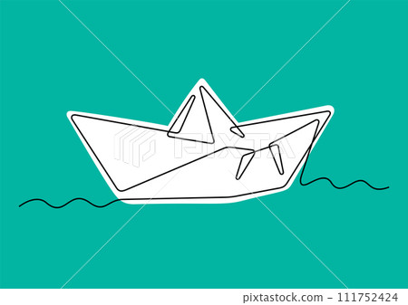 Paper boat one line vector illustration 111752424