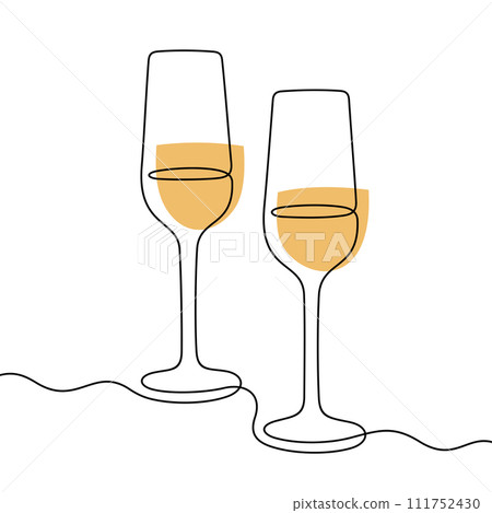 Champagne glasses one line vector illustration 111752430