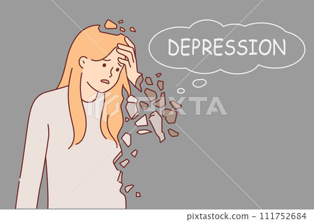Upset woman suffers from depression and personality destruction due to psychological problems Upset woman suffers from depression and personality destruction due to psychological problems 111752684