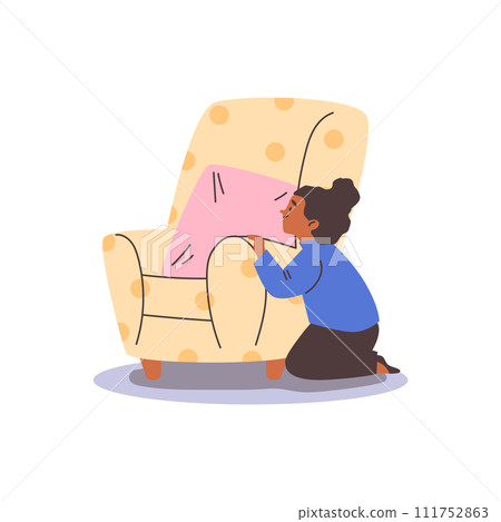 Girl playing hide and seek game at home, flat vector illustration isolated. Girl playing hide and seek game at home, flat vector illustration isolated. 111752863