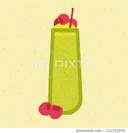 Green cocktail with raspberries. Smoothie in high glass. Fresh greens. Alcohol drink Green cocktail with raspberries. Smoothie in high glass. Fresh greens. Alcohol drink 111752979