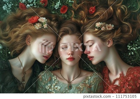 Beautiful girls in flowers . Artistic photography of girls Beautiful girls in flowers . Artistic photography of girls 111753105