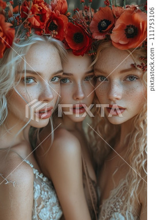 Beautiful girls in flowers . Artistic photography of girls 111753106