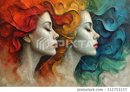 Abstract modern surreal artistic portrait of young women 111753137