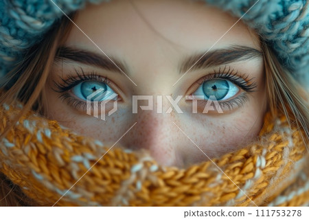 Close-up portrait of a young girl. She is a beautiful, sweet, attractive, curious, creative, cheerful girl 111753278