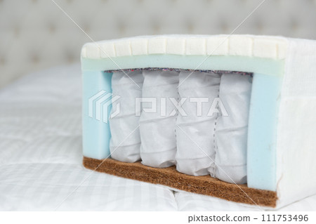 Sample of modern orthopedic mattress on textile. 111753496