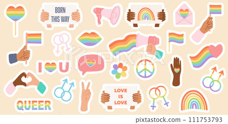 Set of stickers, Pride month concept, gender equality, people diversity. 111753793
