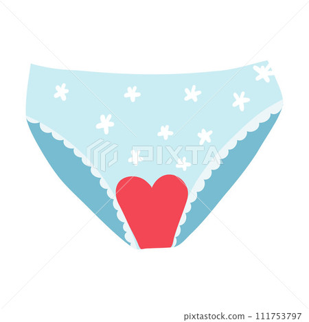 Hand drawn underpants with period blood. Concept of female menstrual cycle Hand drawn underpants with period blood. Concept of female menstrual cycle 111753797