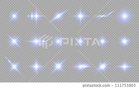 A set of glowing purple light effects on a transparent background. 111753803