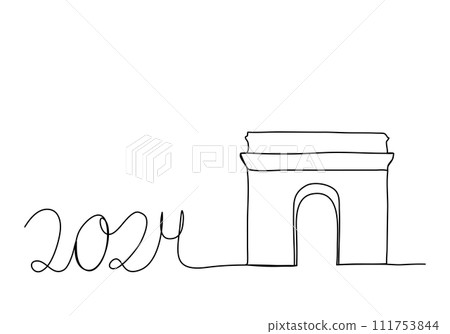 Triumphal Arch in Paris, one line drawing vector illustration. 111753844