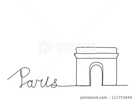 Triumphal Arch in Paris, one line drawing vector illustration. 111753849